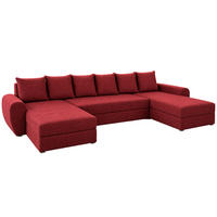 WOHNLANDSCHAFT PUMA U-Form 308 cm mit Schlaffunktion, Bettkasten, Kunstleder-Stoff oder Samt, verschiedene Farben - Rot/Schwarz, Kunststoff (308/85/140cm) - Wohnideebilder
