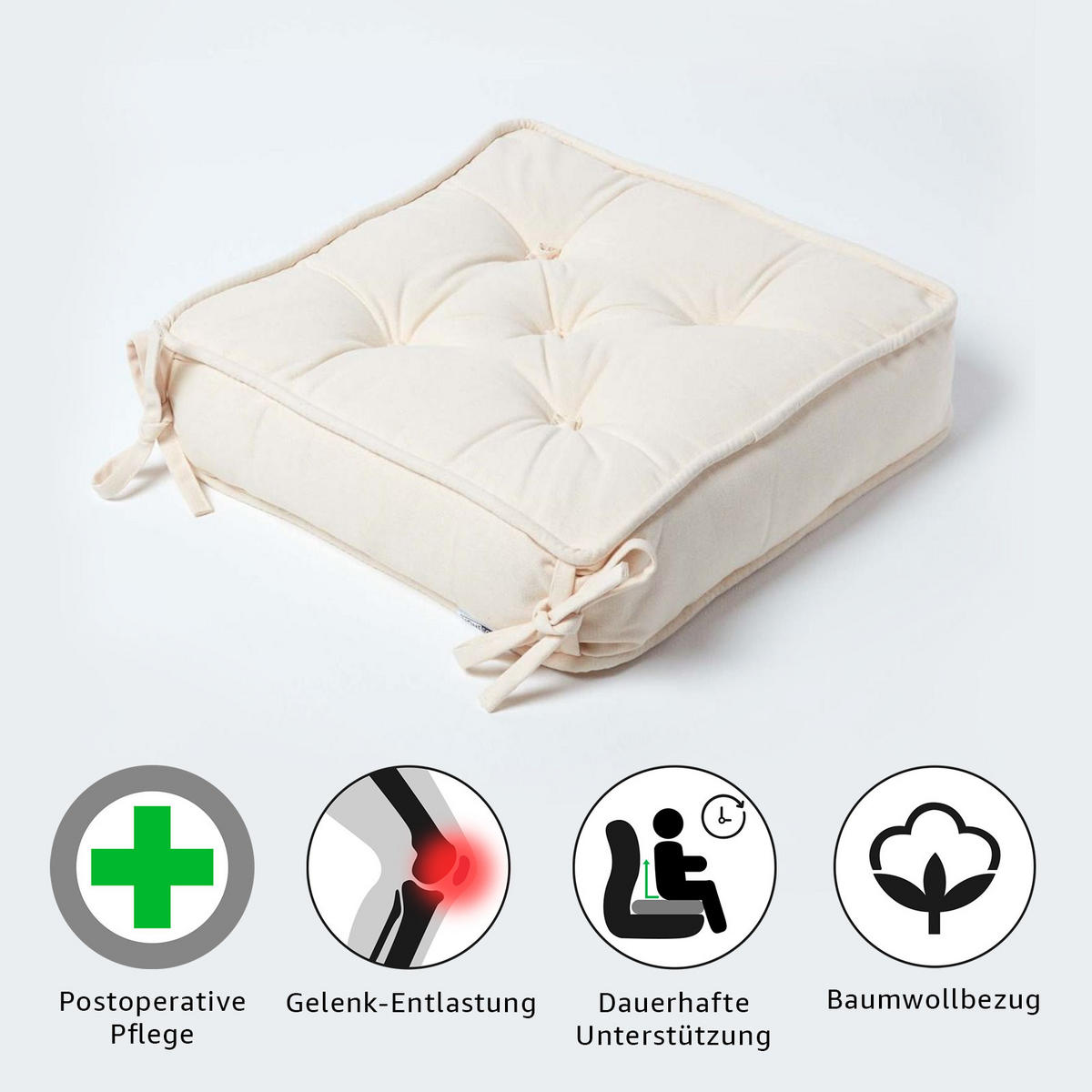 SITZKISSEN creme 40/40/10 cm – Stuhlkissen Baumwolle - Creme, Textil (40/40/10cm) - Homescapes