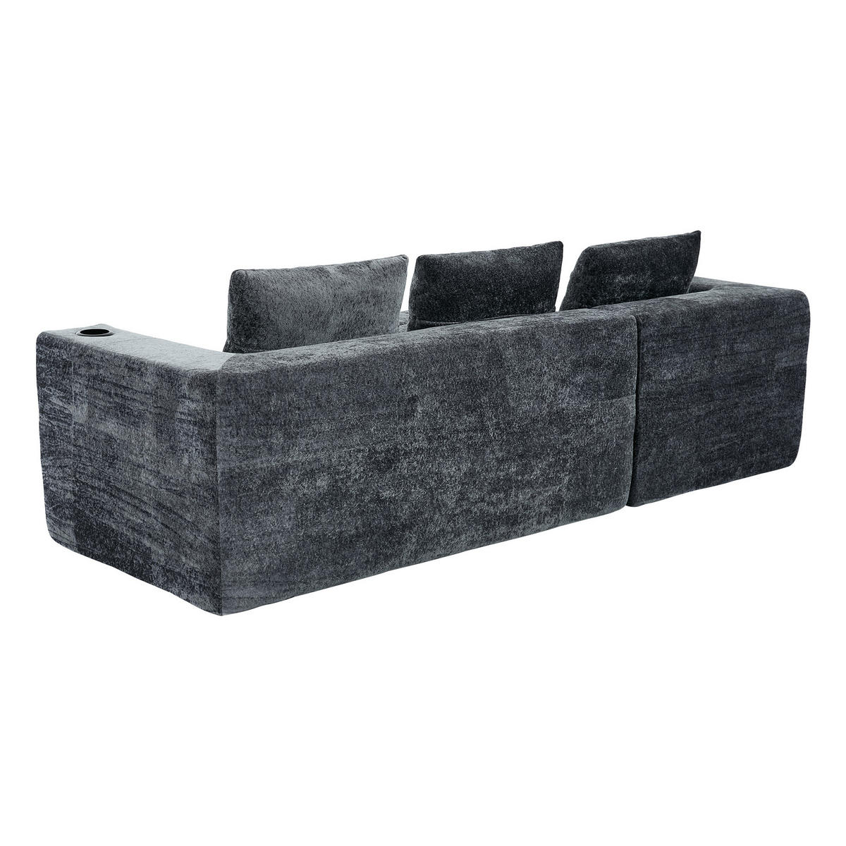 ECKSOFA chenille L-form mit getränkehaltern & 3 kissen - Grau, Textil (258/163cm) - Urban Meuble