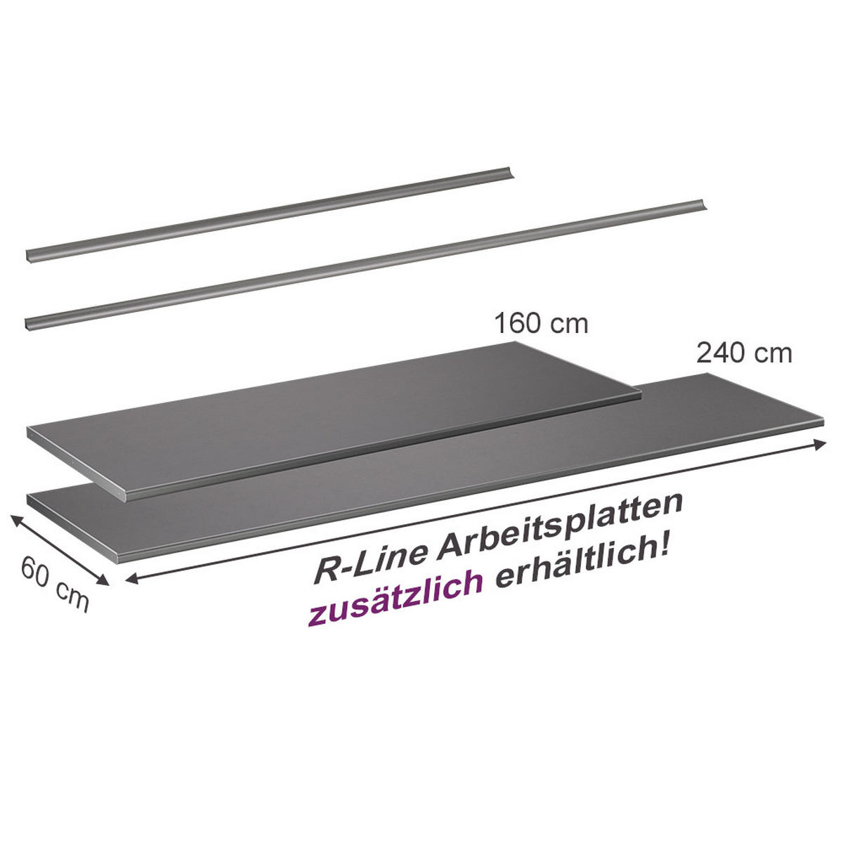 KUCHYŇSKÁ PRACOVNÍ DESKA R-Line, Platina, 160 cm - platinová, kompozitní dřevo (160/2.8/60cm) - Vicco