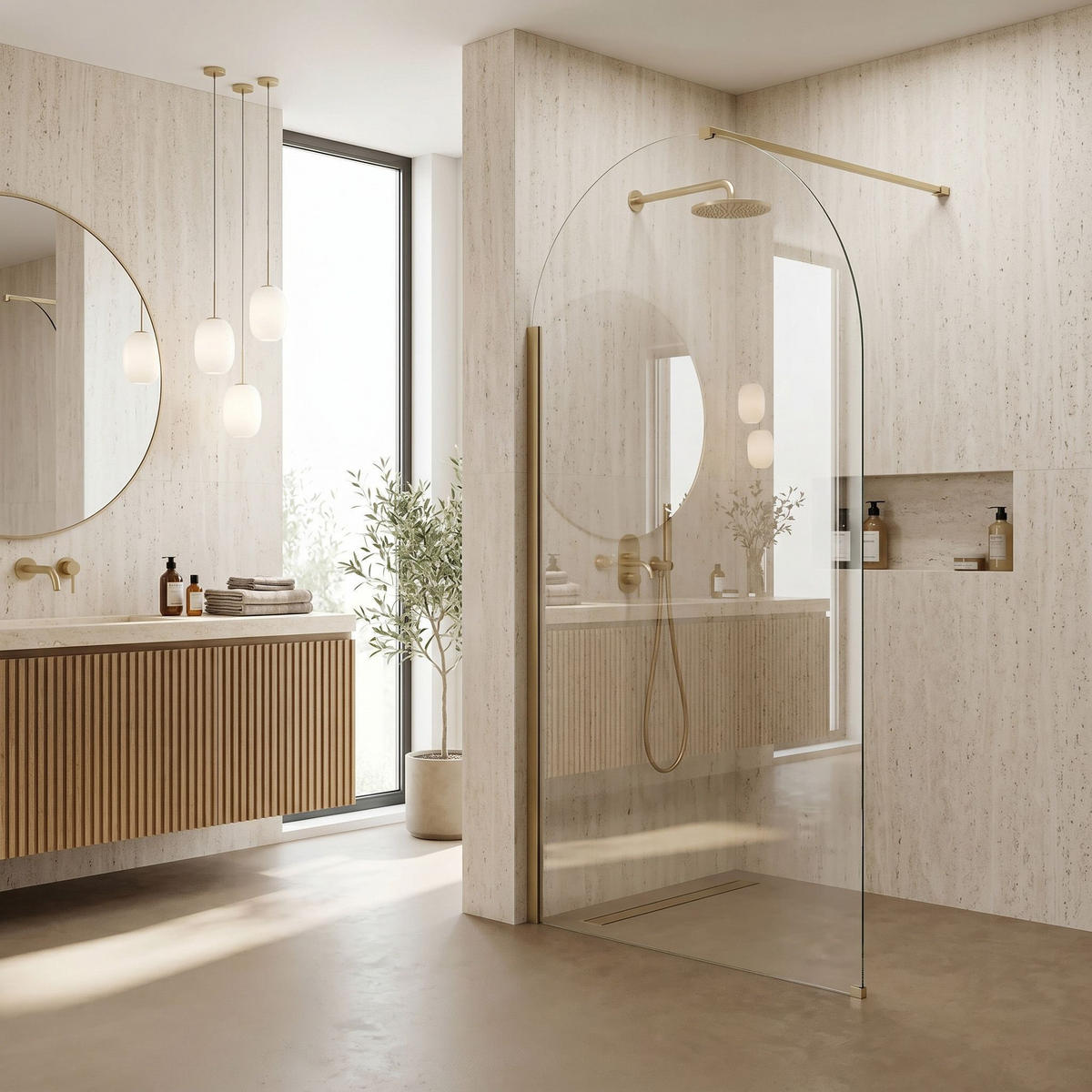 DUSCHWAND Rea Heaven Brush Gold 100 - Goldfarben, Glas (100/200cm) - REA