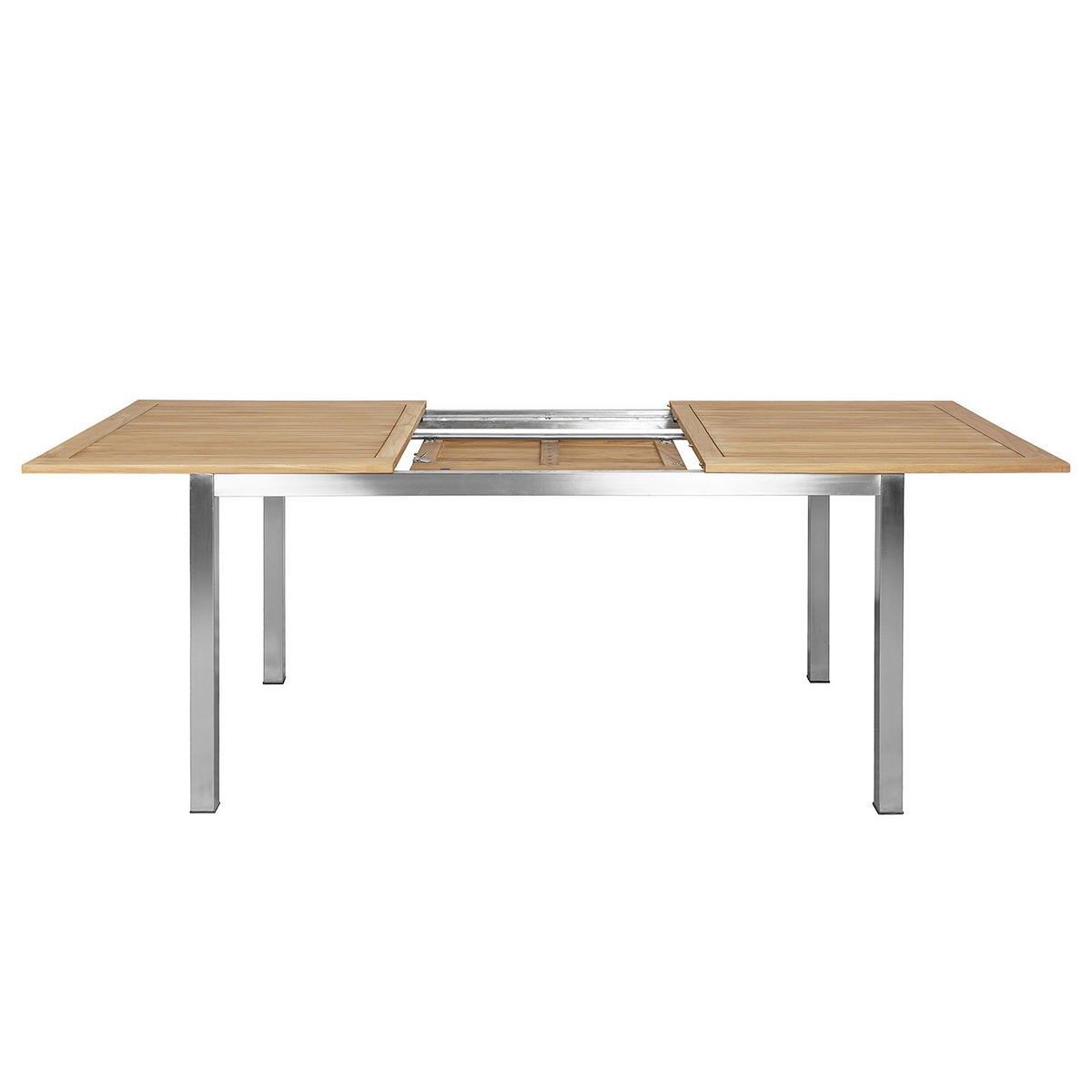 GARTENTISCH - Teak massiv / Edelstahl - Ausziehfunktion - Silberfarben/Braun, Holz/Metall (90/150/75cm) - home24