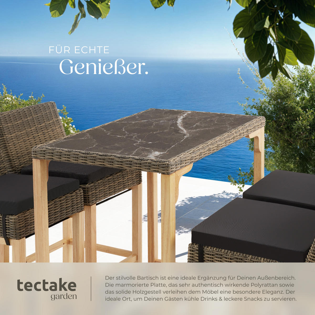RATTAN BARTISCH Kutina,96 x 65 x 100 cm,natur - Naturfarben, Kunststoff (96/65/100cm) - tectake