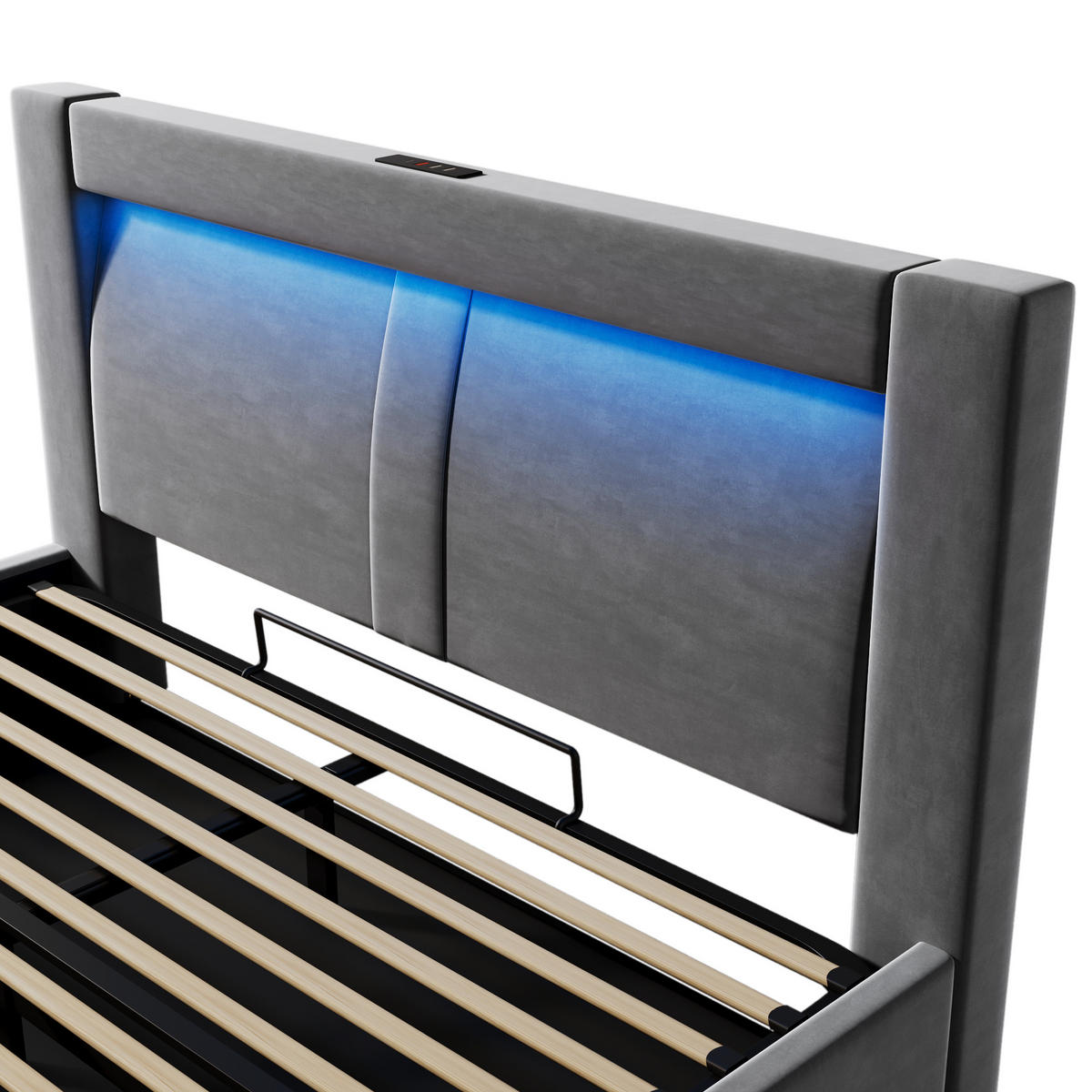 STAURAUMBETT 140/200 cm DE-00324, in Grau, LED - Grau, Metall (140/200cm) - ComfortXL