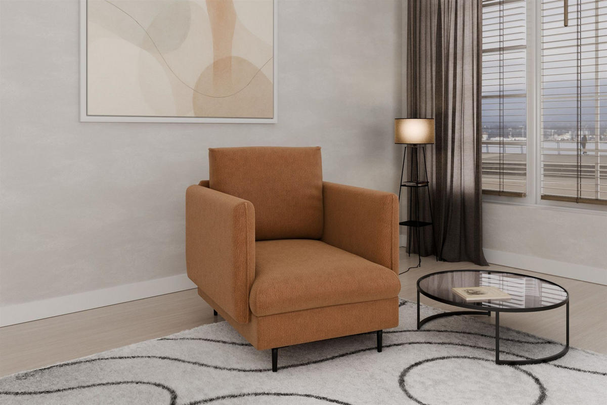 SOFASET Helmer 3-2-1 In Stoff Vibe - Orange, Holzwerkstoff/Textil (226/95/95cm) - Fun Möbel