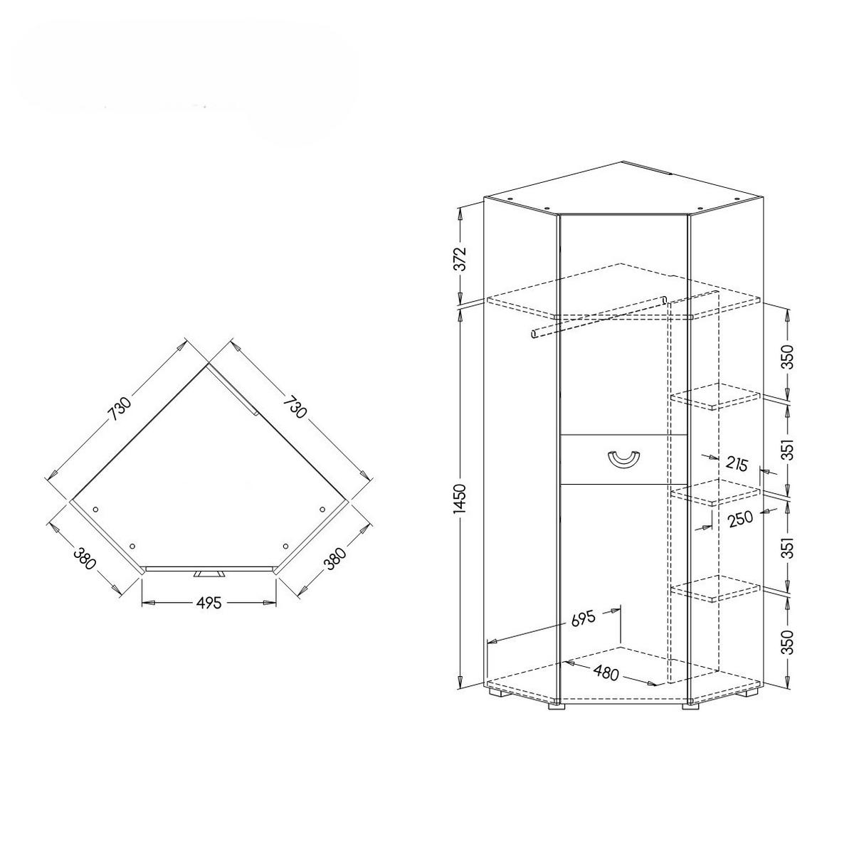 DREHTÜRENSCHRANK ARCADA 73/189,5/73cm 2-türig Eichefarben - Eichefarben/Weiß, Holzwerkstoff (73/189.5/73cm) - MASSENO