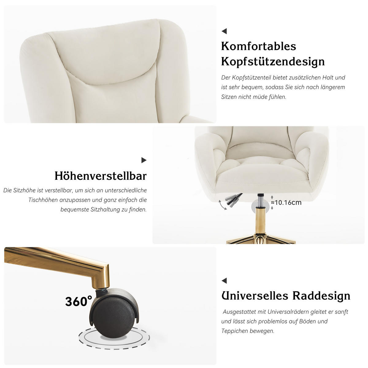 BÜROSTUHL Elfenbein Höhenverstellbar - Creme, Metall (64/92.5/62cm) - PANGIVO