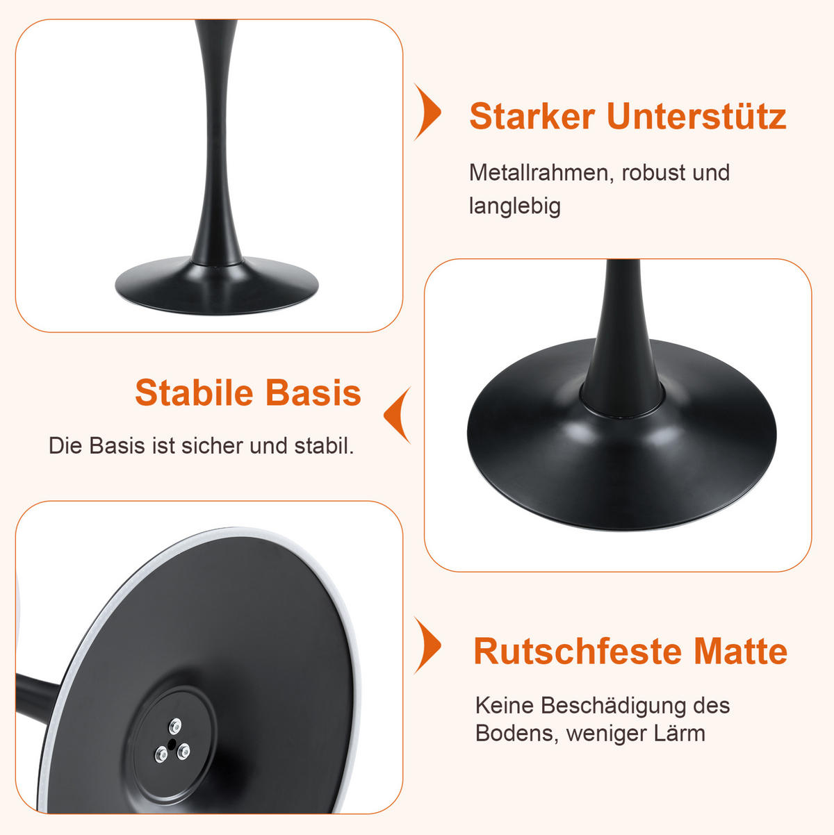 BEISTELLTISCH aus MDF und Metall 60x60x72 cm Walnuss/Schwarz mit runder Tischplatte und stabilem Standfuß - Schwarz, Holzwerkstoff (60/60/72cm) - Modfu
