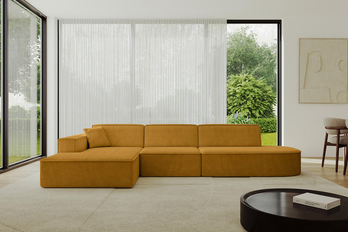 ECKSOFA Ottomane Links IREA-L2-v4 - 318x165x72,5 cm Senfgelb - Currygelb/Gelb, Holzwerkstoff/Textil (318/165cm) - ALTDECOR