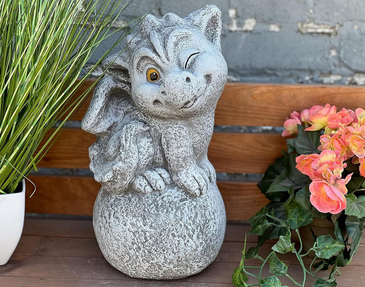 STEINFIGUR Drache Alfredo Steinguss frostfest - Grau, Stein (21/38/21cm) - stoneandstyle