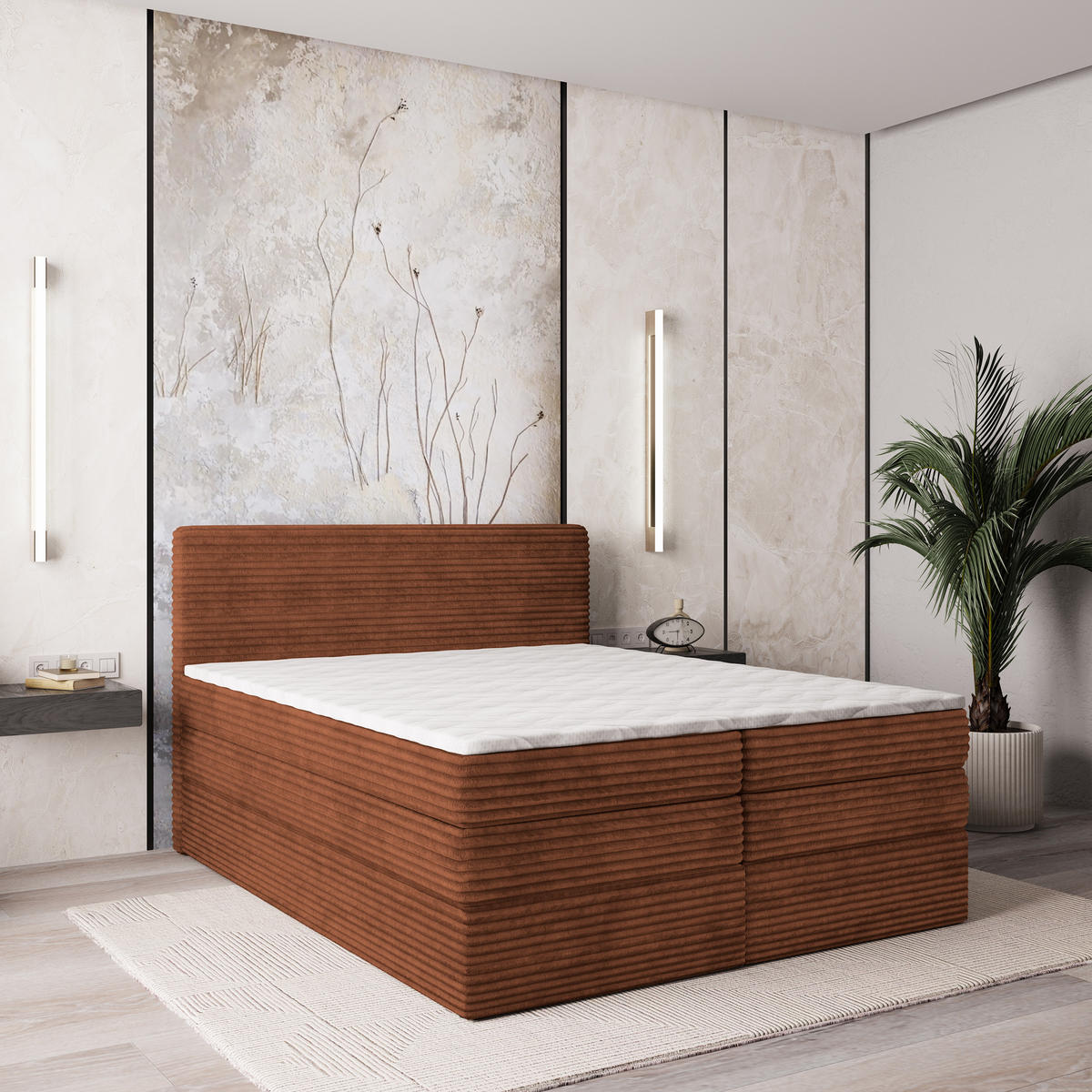 BOXSPRINGBETT LUNERA 140x200 cm mit Matratze und Topper - Braun - Braun, Holz (140/200cm) - MASSENO