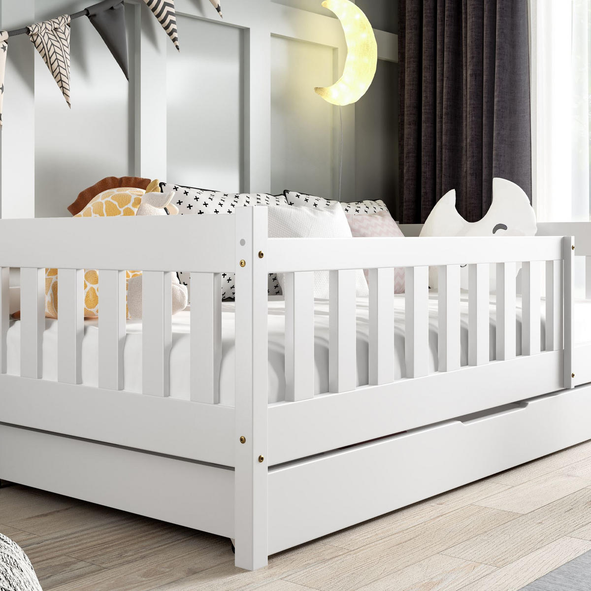 KINDERBETT Holzbett LUMBE - Weiß, Holz (80/190cm) - KONSIMO®