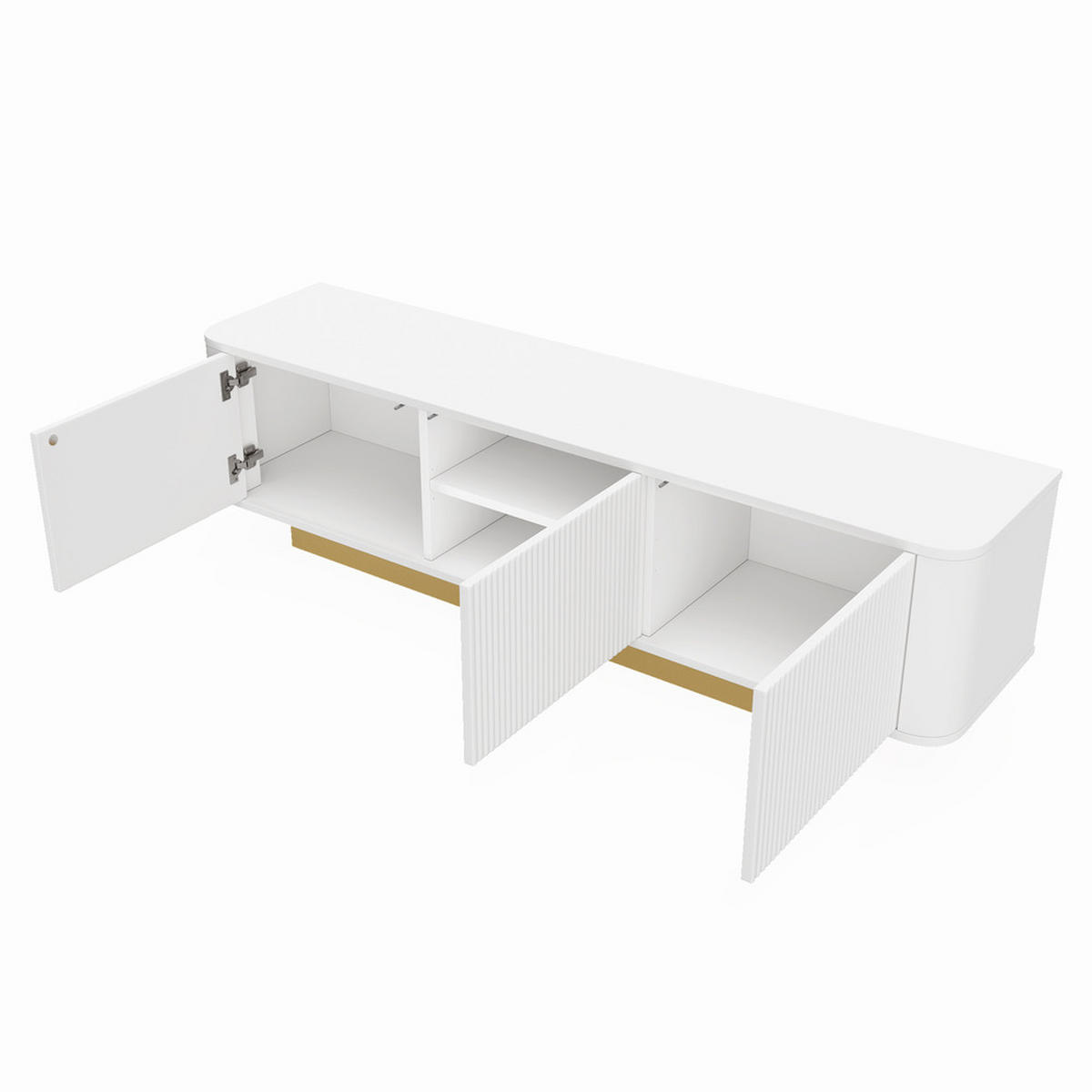 TV-SCHRANK Modern Lowboard Stauraum abgerundetes Design Weiß MDF - Weiß, Holz (43.69/16.76/80.01cm) - FLIEKS