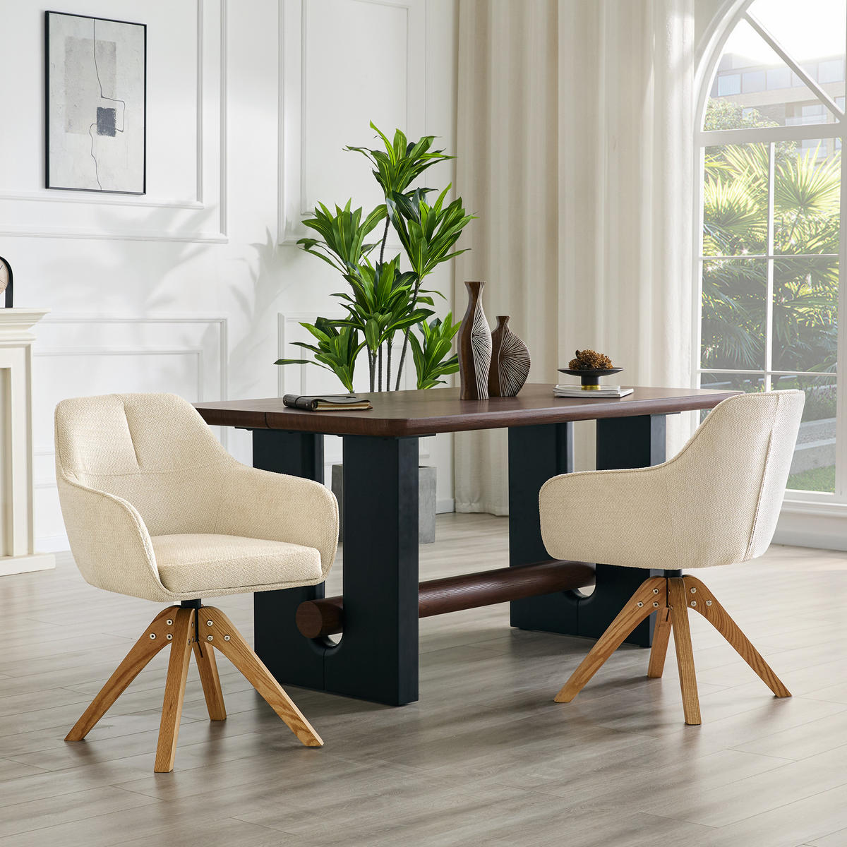 ARMLEHNSTUHL-SET DE-36640 2 Stück mit Stoffbezug und Massivholzbeinen Beige - Beige, Holz (46/82/58cm) - ComfortXL