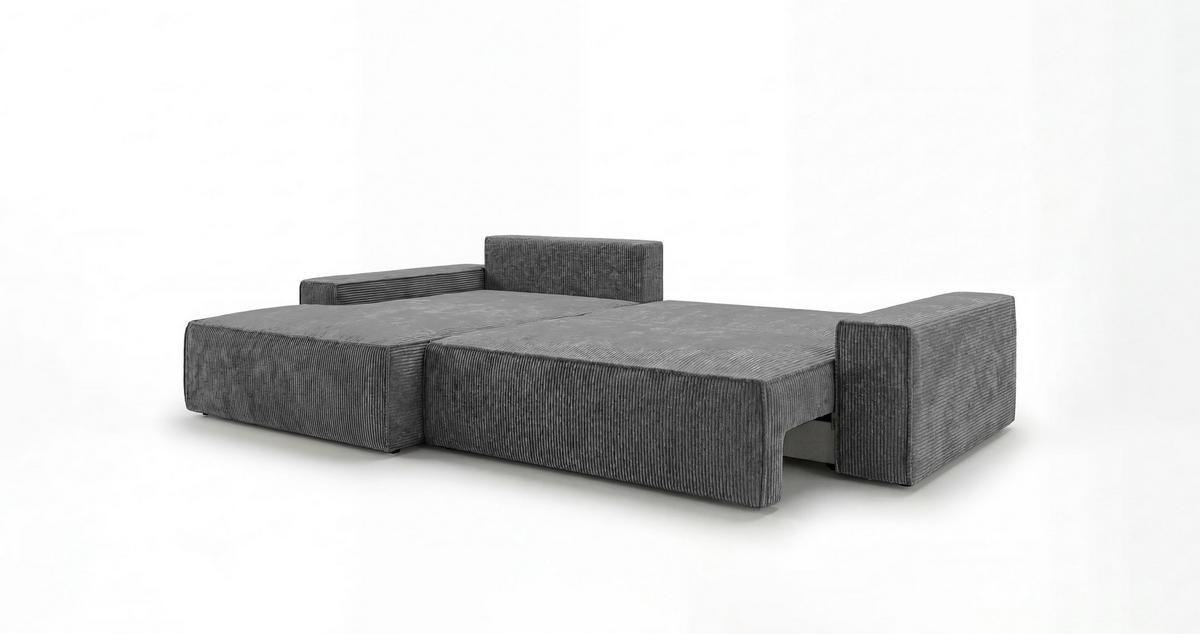 ROHOVÁ pohovka VERONA levá tmavě šedá manšestr Poso 60 - funkce spaní, úložný prostor - antracitová, textil (280/185cm) - Cornero