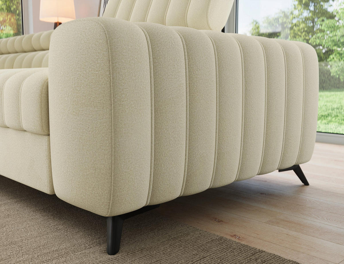 KANEDO Ecksofa mit Schlaffunktion und Bettkasten – Modernes Designsofa, verstellbare Kopfstützen, Metallfüße - Beige, Kunststoff (269/86cm) - Wohnideebilder