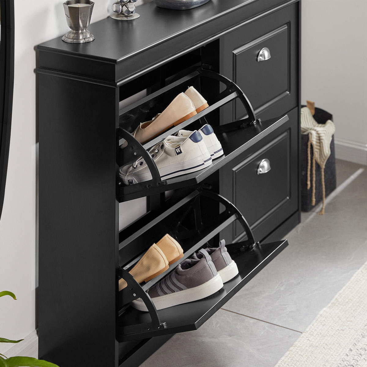 SCHUHSCHRANK Schwarz - Schwarz, Holzwerkstoff (105/82/24cm) - SoBuy