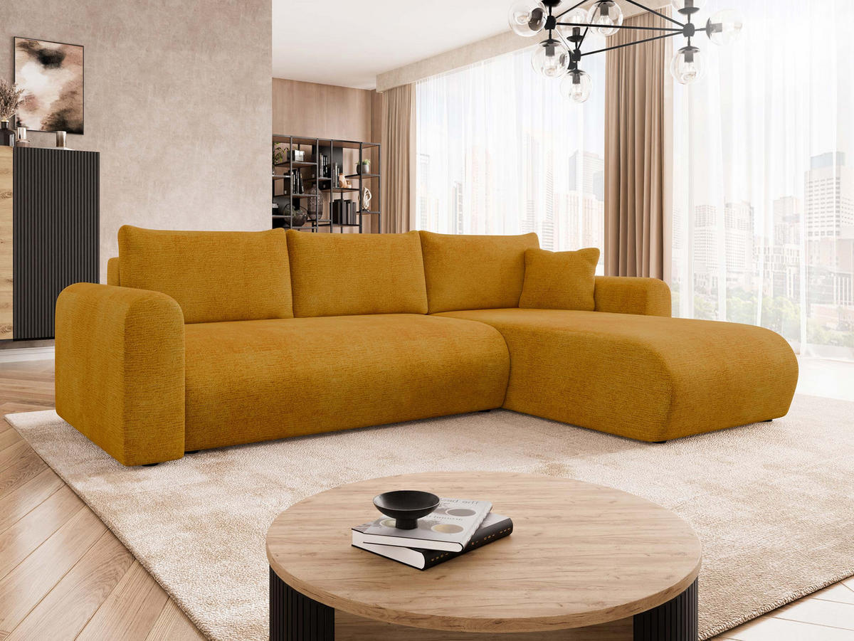 ECKSOFA Eliwo - Gelb/Schwarz, Holz/Textil (252/158cm) - MIRJAN24