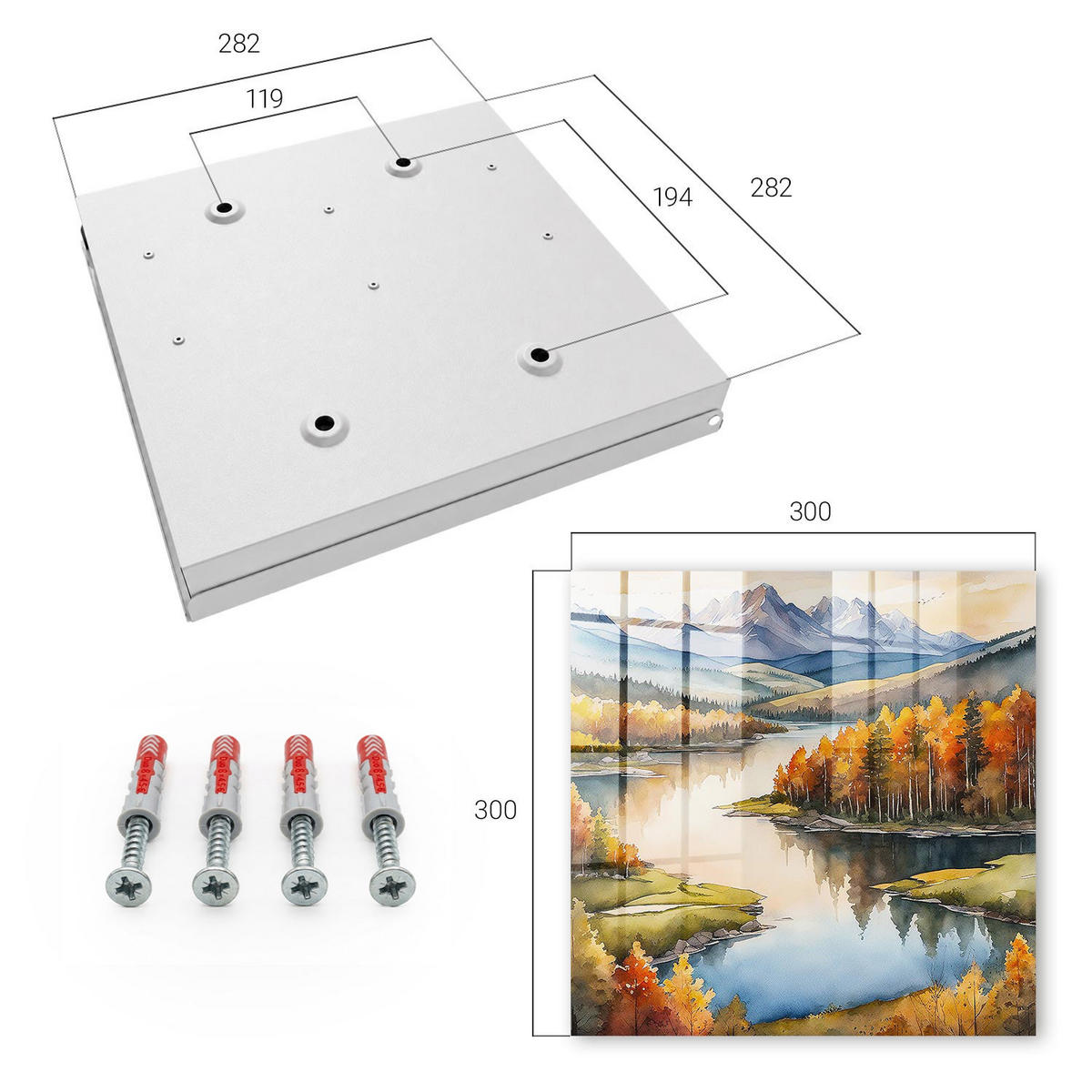 SCHLÜSSELBOX Weiß 30x30 cm – Türöffnung nach rechts - Herbstliche Berge - Orange, Metall (30/30/5cm) - TULUP