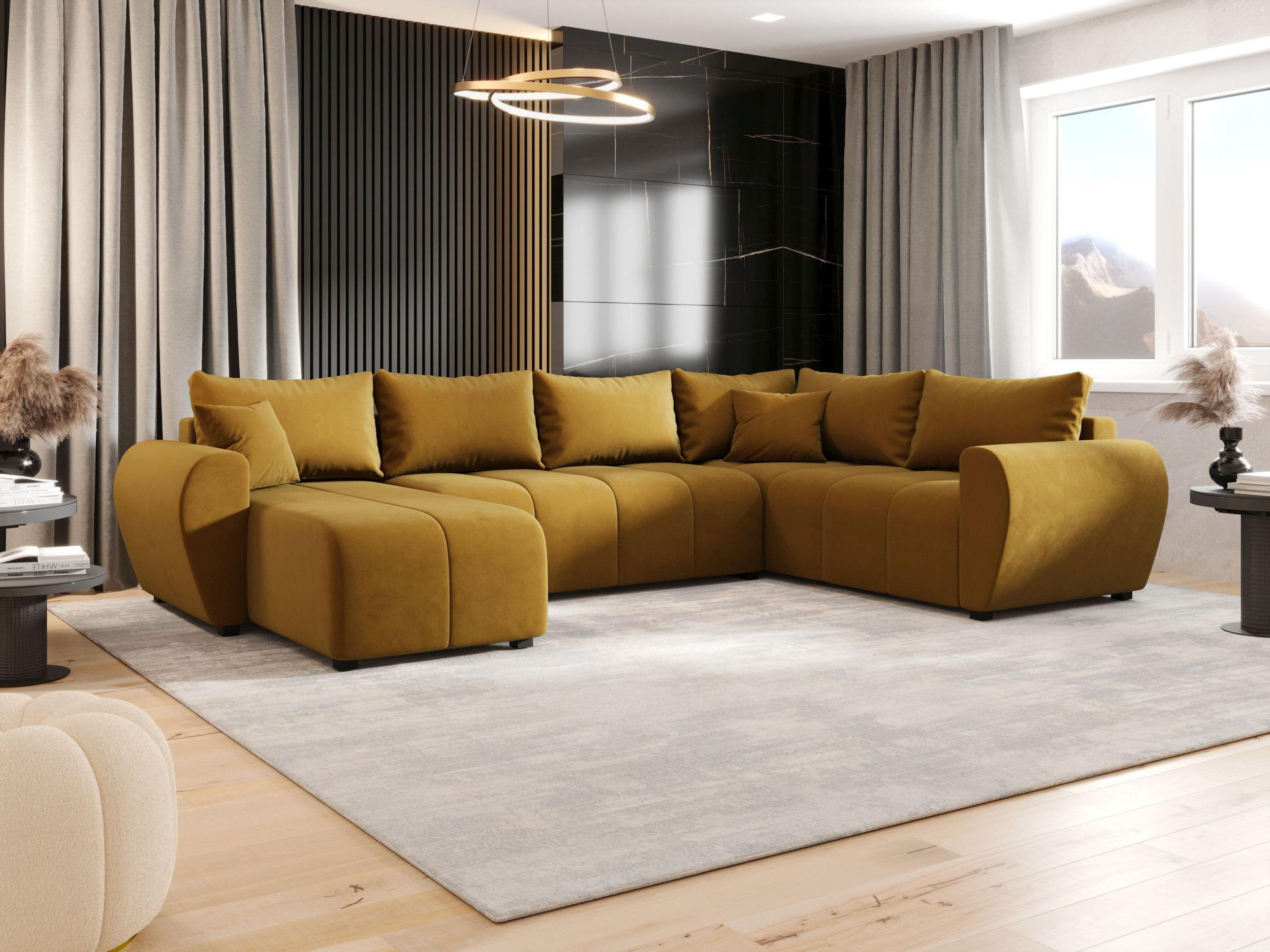 WOHNLANDSCHAFT MOLISA U PLUS Itaka 33 Rechts mit Schlaffunktion - Currygelb, Textil (303/82/208cm) - Bedante