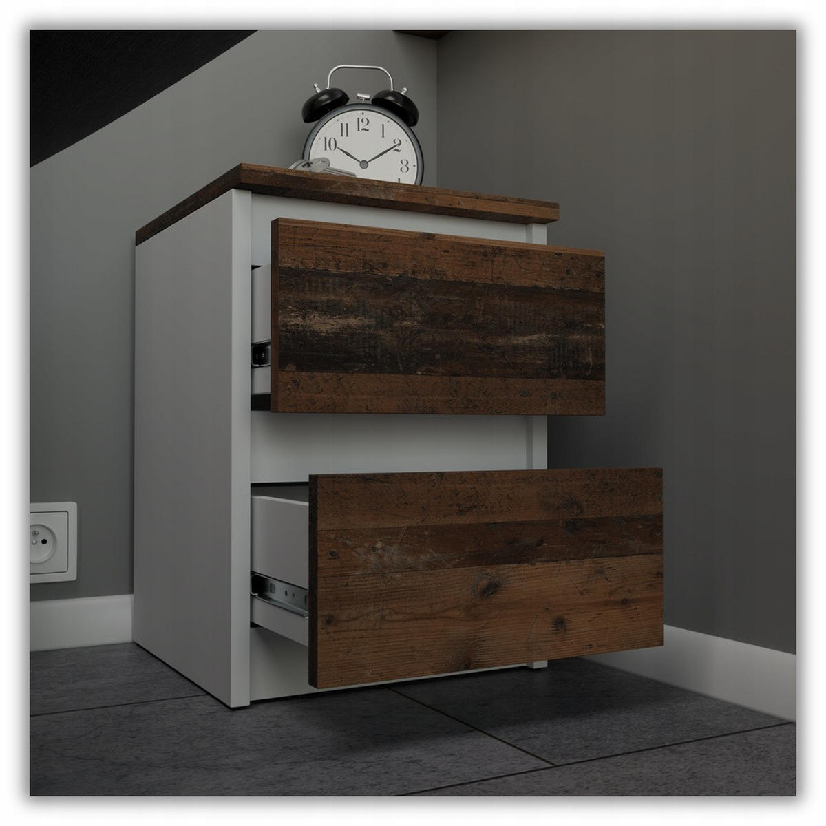 NACHTTISCH – WEISS VINTAGE - Weiß/Braun, Holz (30/42.5/30.5cm) - Stiv Meble
