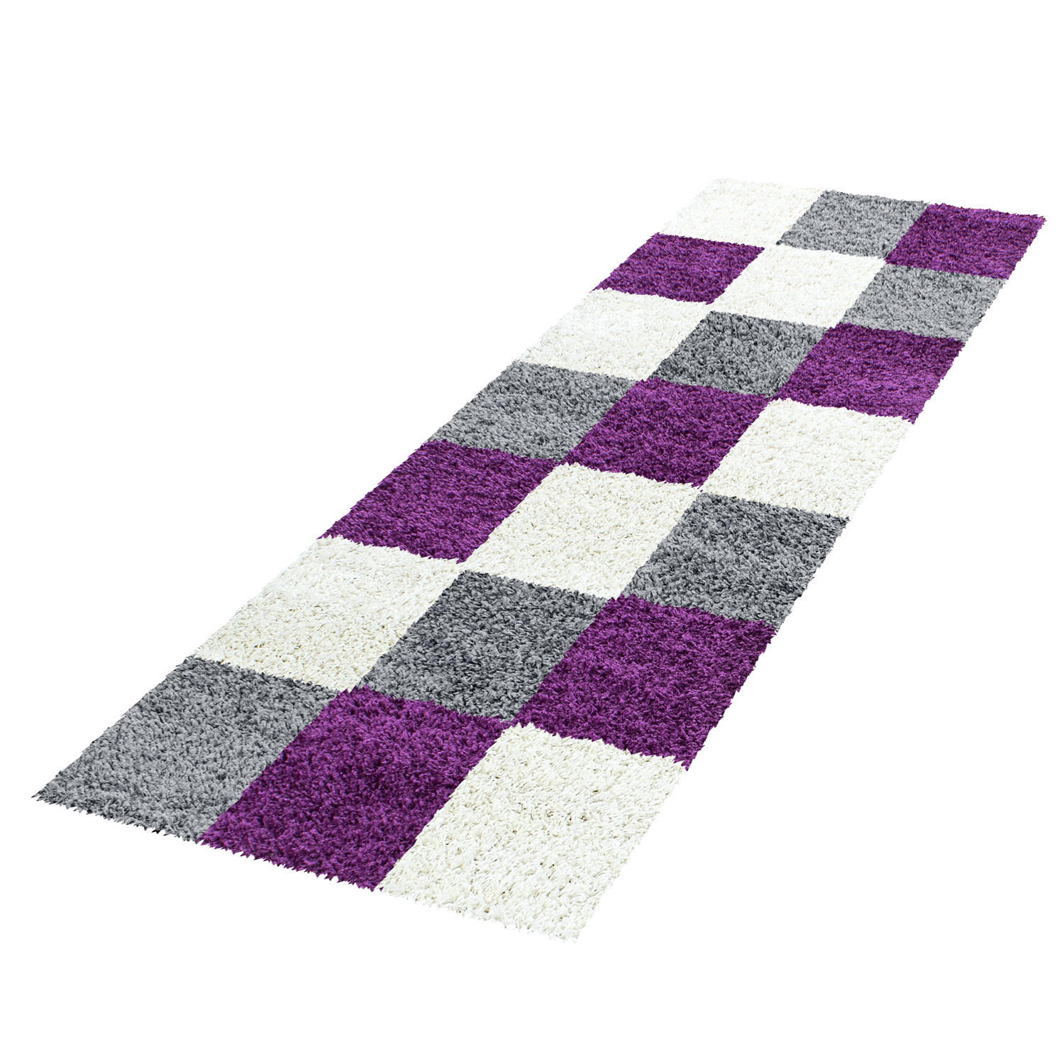 TEPPICH Hochflor Karo Polypropylen Wohnzimmer Shaggy Violett Läufer 80x250 - Lila, Textil (80/250cm) - KADIMA DESIGN