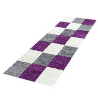 TEPPICH Hochflor Karo Polypropylen Wohnzimmer Shaggy Violett Läufer 80x250 - Lila, Textil (80/250cm) - KADIMA DESIGN