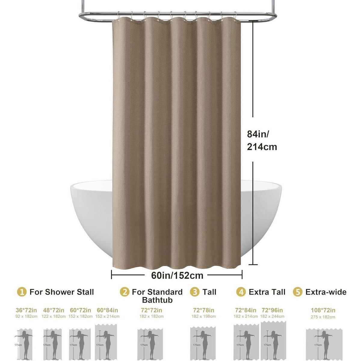 DUSCHVORHANG Waffelstoff Khaki 152 x 214 cm - Olivgrün, Textil (152/214cm)