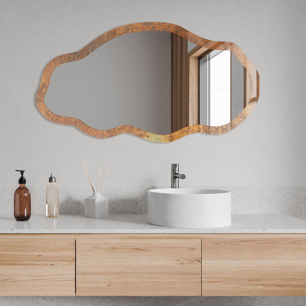 SPIEGEL 90x45 cm asymmetrisch mit Druck - Rostige Textur - Transparent, Glas (45/90/0.4cm) - TULUP