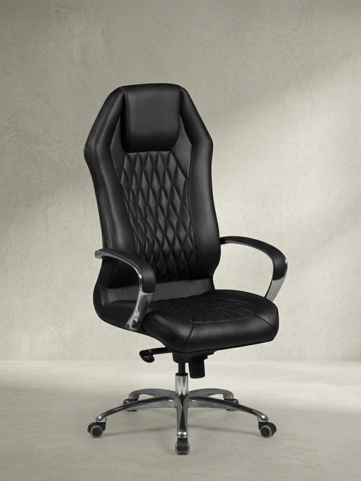 CHEFSESSEL Echtleder mit Multiblockwippmechanik, Lendenwirbelstütze und Aluminiumfußkreuz MILANO, Schwarz 70x67x136 cm - Silberfarben/Schwarz, Leder/Metall (70/136/67cm) - KADIMA DESIGN