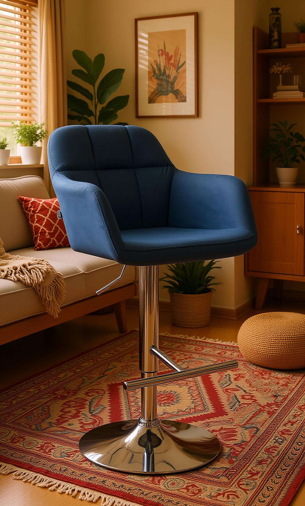 BARHOCKER Nardo Samt chrom blau - Blau/Chromfarben, Textil/Metall (57/118/59cm) - TPFLiving