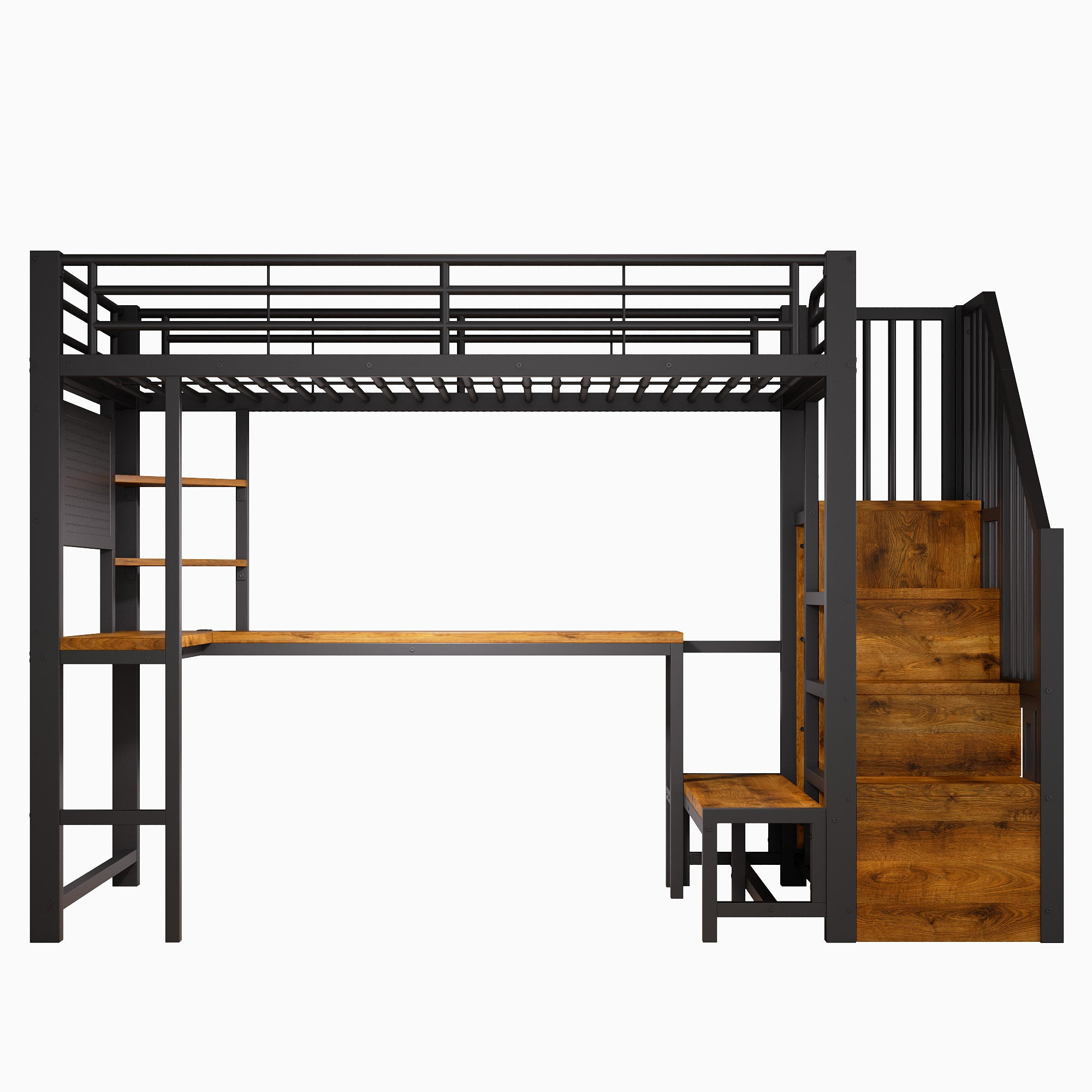 HOCHBETT 90/200 cm Schwarz mit Schreibtisch, trapezförmiger Schrank und LED-Beleuchtung - Schwarz, Metall (90/200cm) - Oxeza