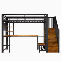 HOCHBETT 90/200 cm Schwarz mit Schreibtisch, trapezförmiger Schrank und LED-Beleuchtung - Schwarz, Metall (90/200cm) - Oxeza