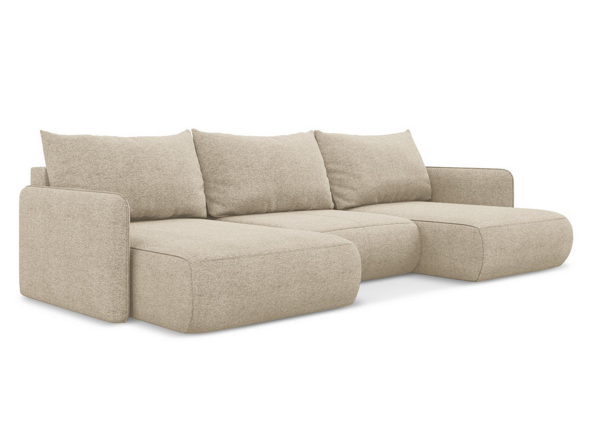 WOHNLANDSCHAFT Chenille Stoff Beige - Beige/Schwarz, Kunststoff/Textil (290/86/148cm) - Makamii