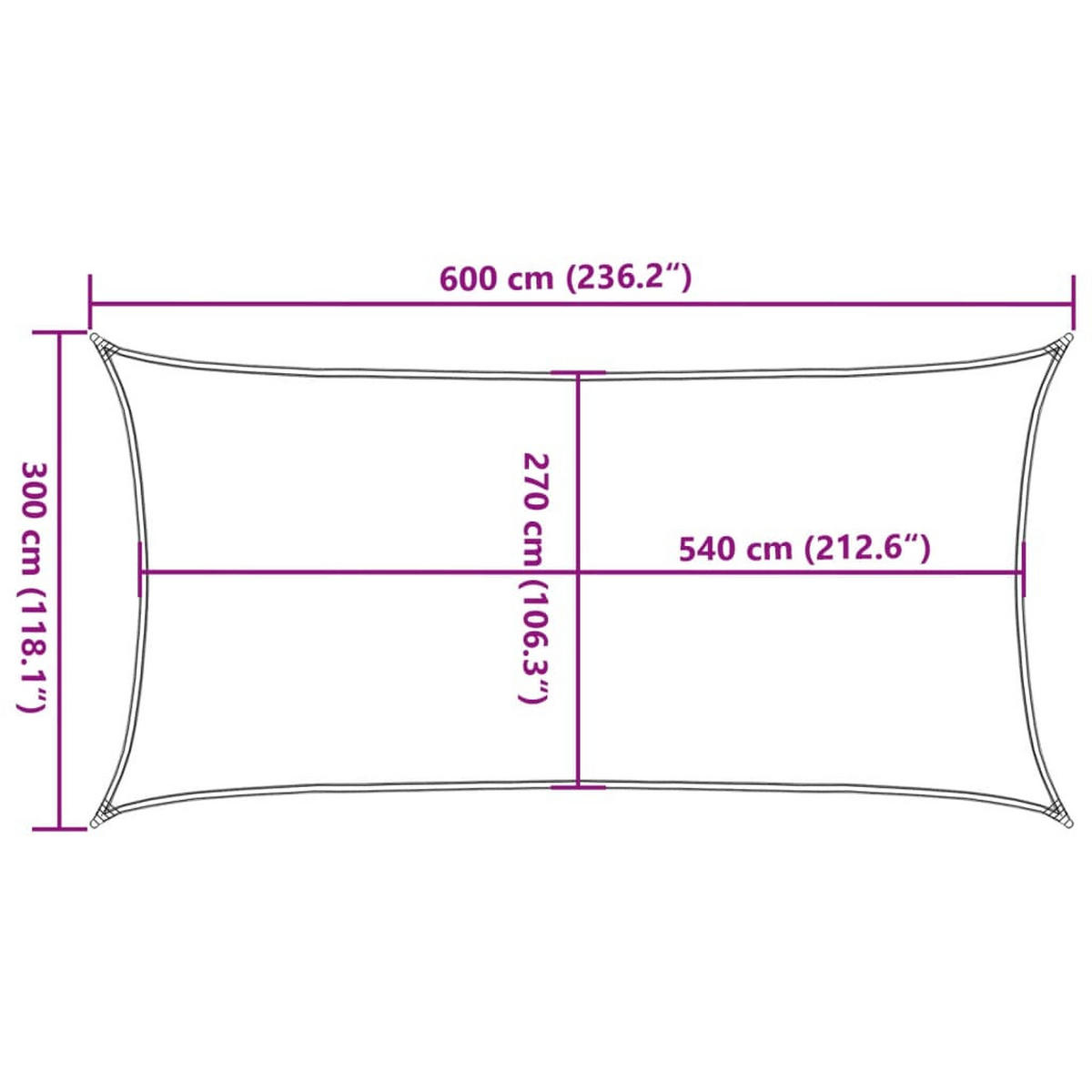 SONNENSEGEL 160 G/M² Rechteckig Hellgrau 3/6 M Hdpe - Grau, Kunststoff (300/600cm) - vidaXL