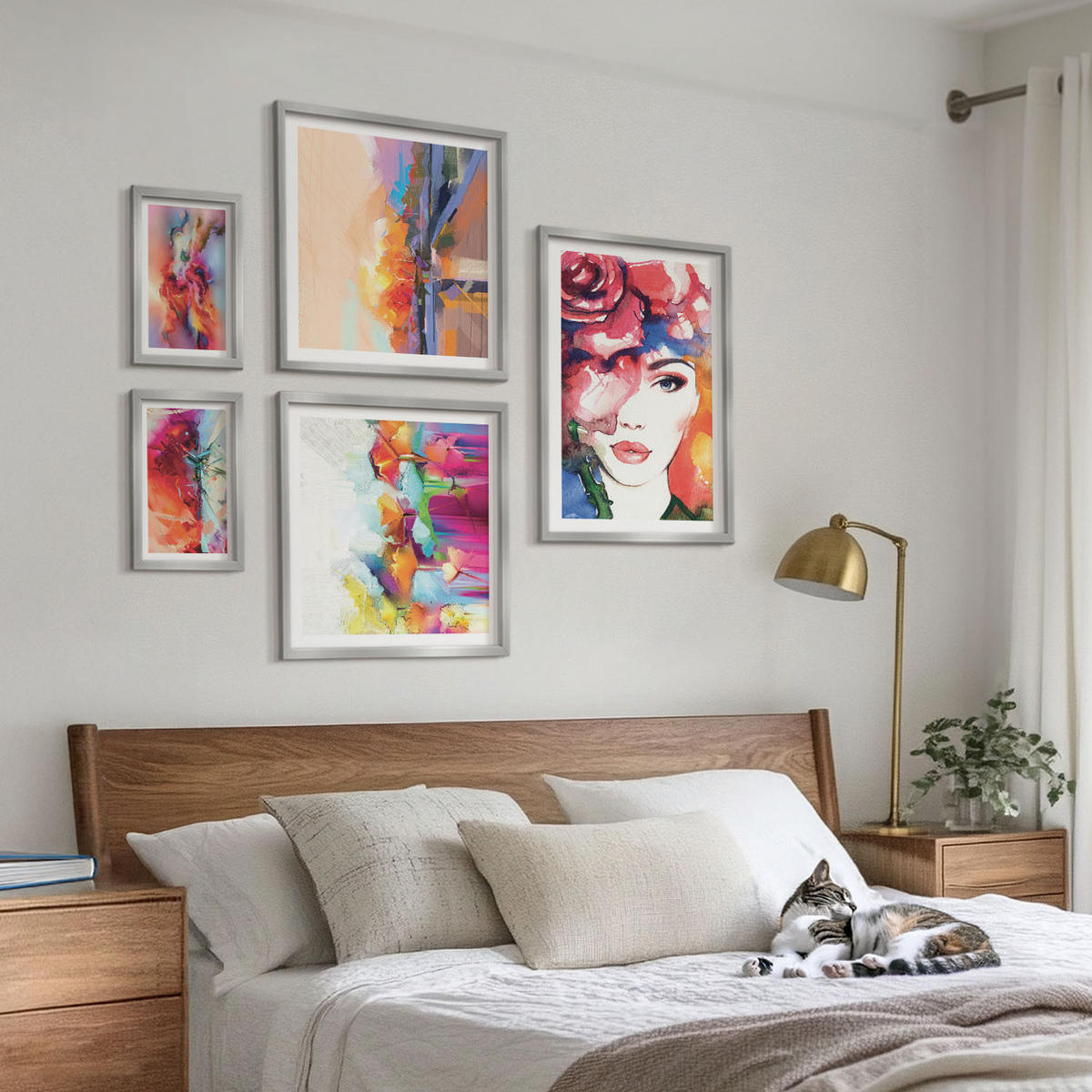 BILDER SET 5er Set - 50x50 cm & 20x30 cm & 40x60 cm Silberner Rahmen - Italienische Flüsse, Hügel, Straße - Silberfarben, Kunststoff (40/60cm) - TULUP