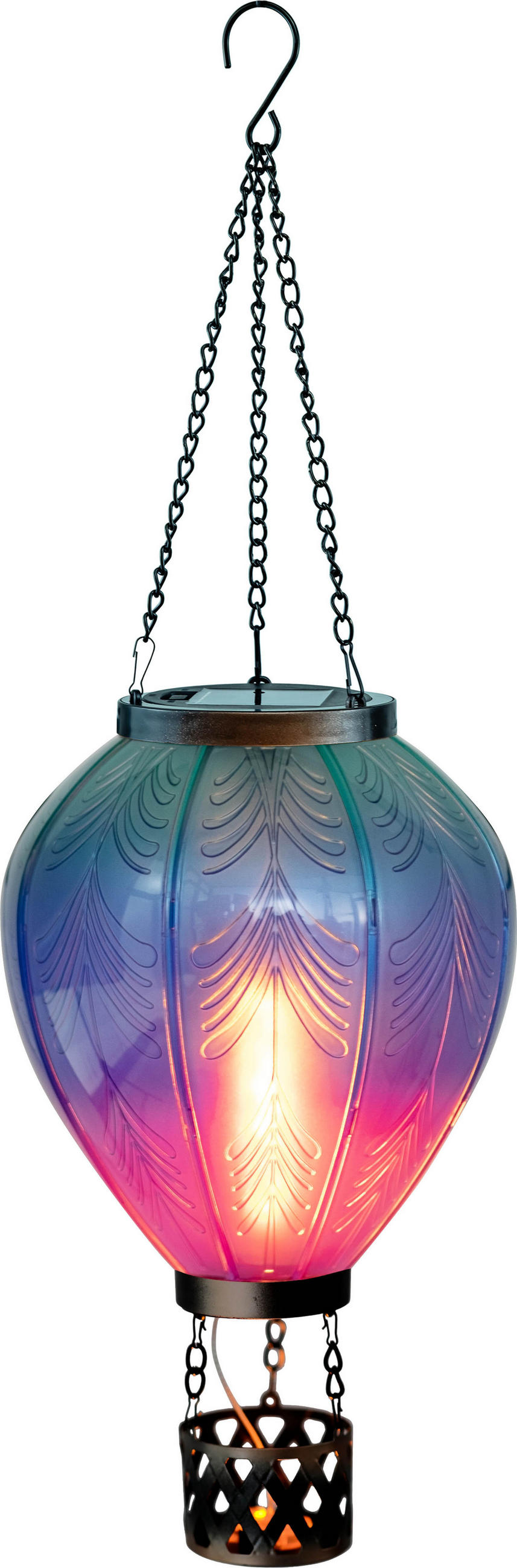 LED-SOLAR Laterne Heißluftballon Metall-Kunststoff Ø19x58cm Türkis Lila XL - Multicolor, Kunststoff (19/19/58cm) - Northpoint