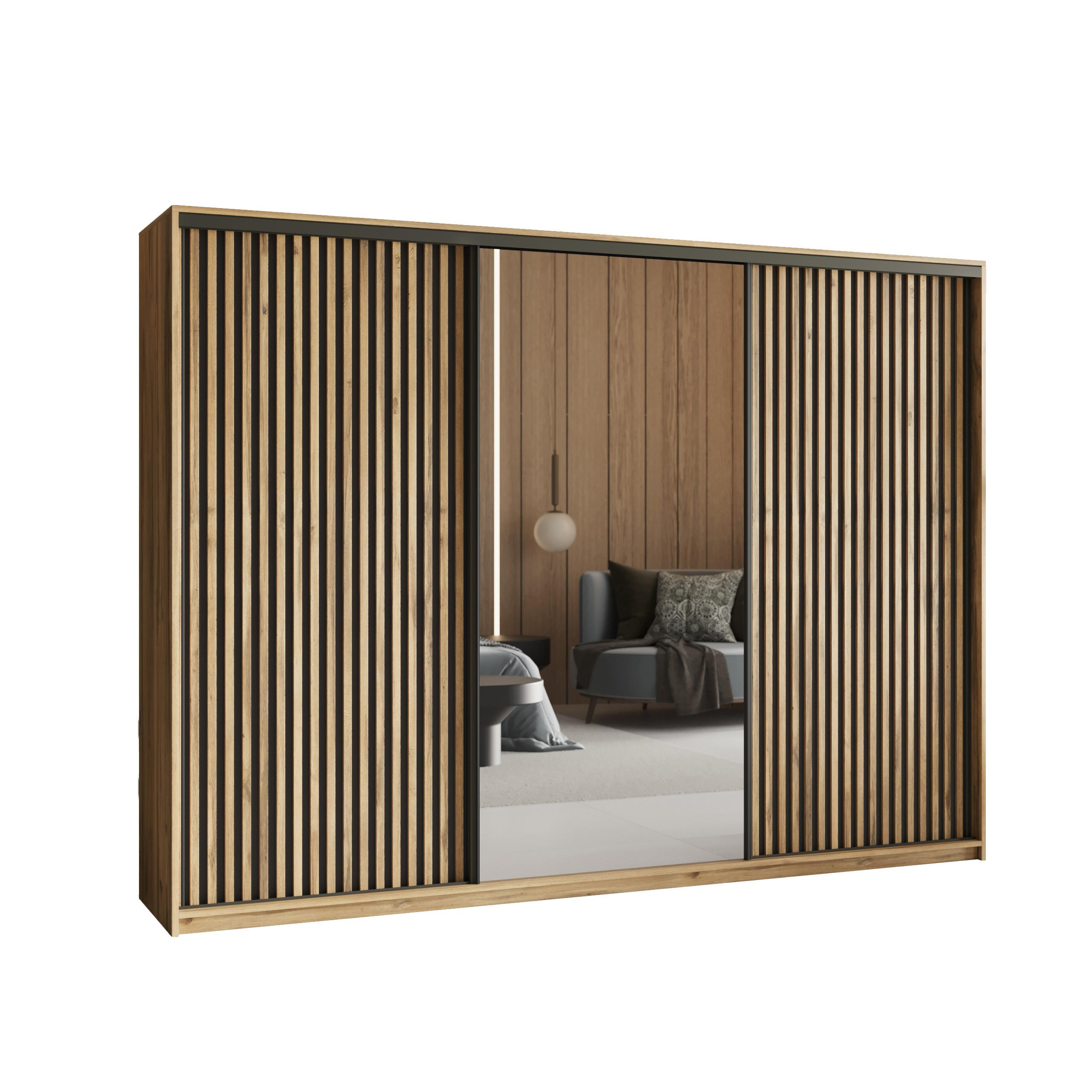 Masseno Schwebetürenschrank Eiche Wotan 270x205x60 cm