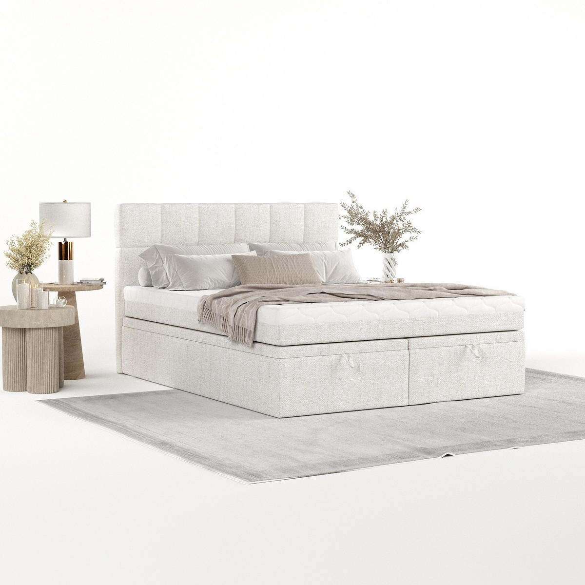 BOXBETT Elano 200/200 cm Creme im Neve Stoff - Creme/Schwarz, Holz/Holzwerkstoff (200/200cm) - AltaBeds