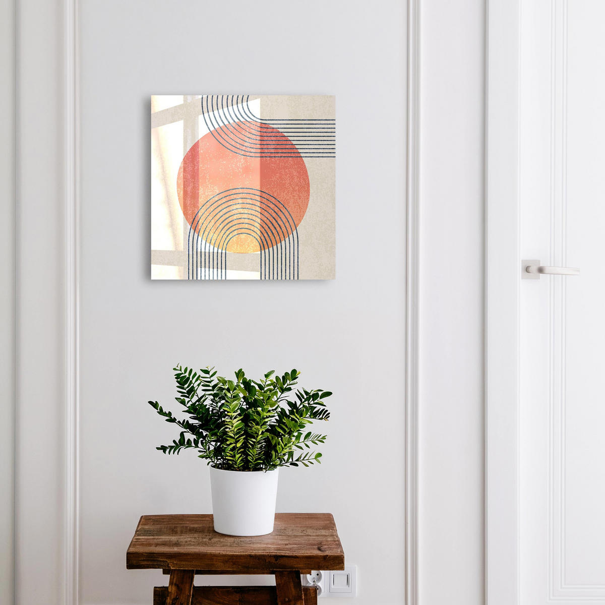 SCHLÜSSELBOX Weiß 30x30 cm – Türöffnung nach rechts - Geometrische Linien - Orange, Metall (30/30/5cm) - TULUP