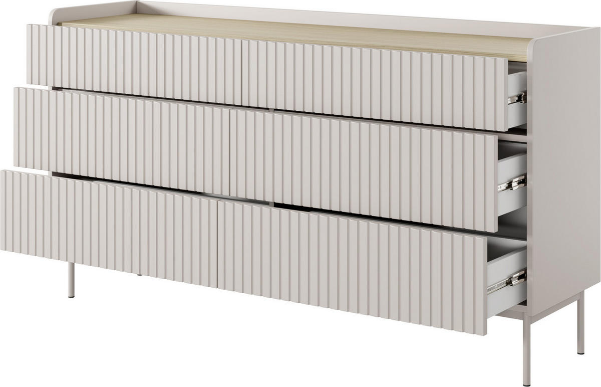 KOMMODE Nolle in Beige & Scandi Eiche 153/82/38 cm - Sandfarben/Beige, Holzwerkstoff/Metall (153/82.2/38cm) - WFL GROUP
