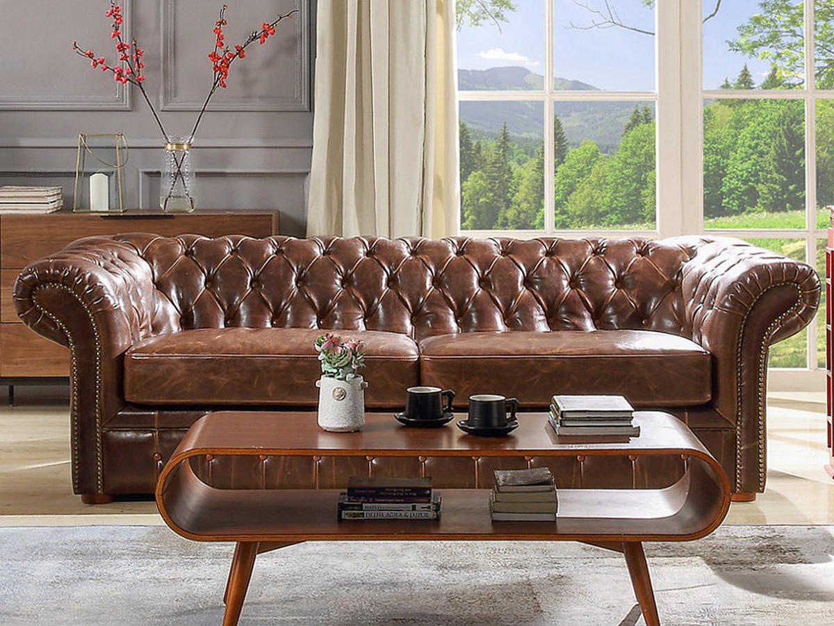 CHESTERFIELD Ledersofa 3-Sitzer - Vintage Leder - Braun - CLOTAIRE - Braun, Leder (232/73/90cm) - Vente-Unique