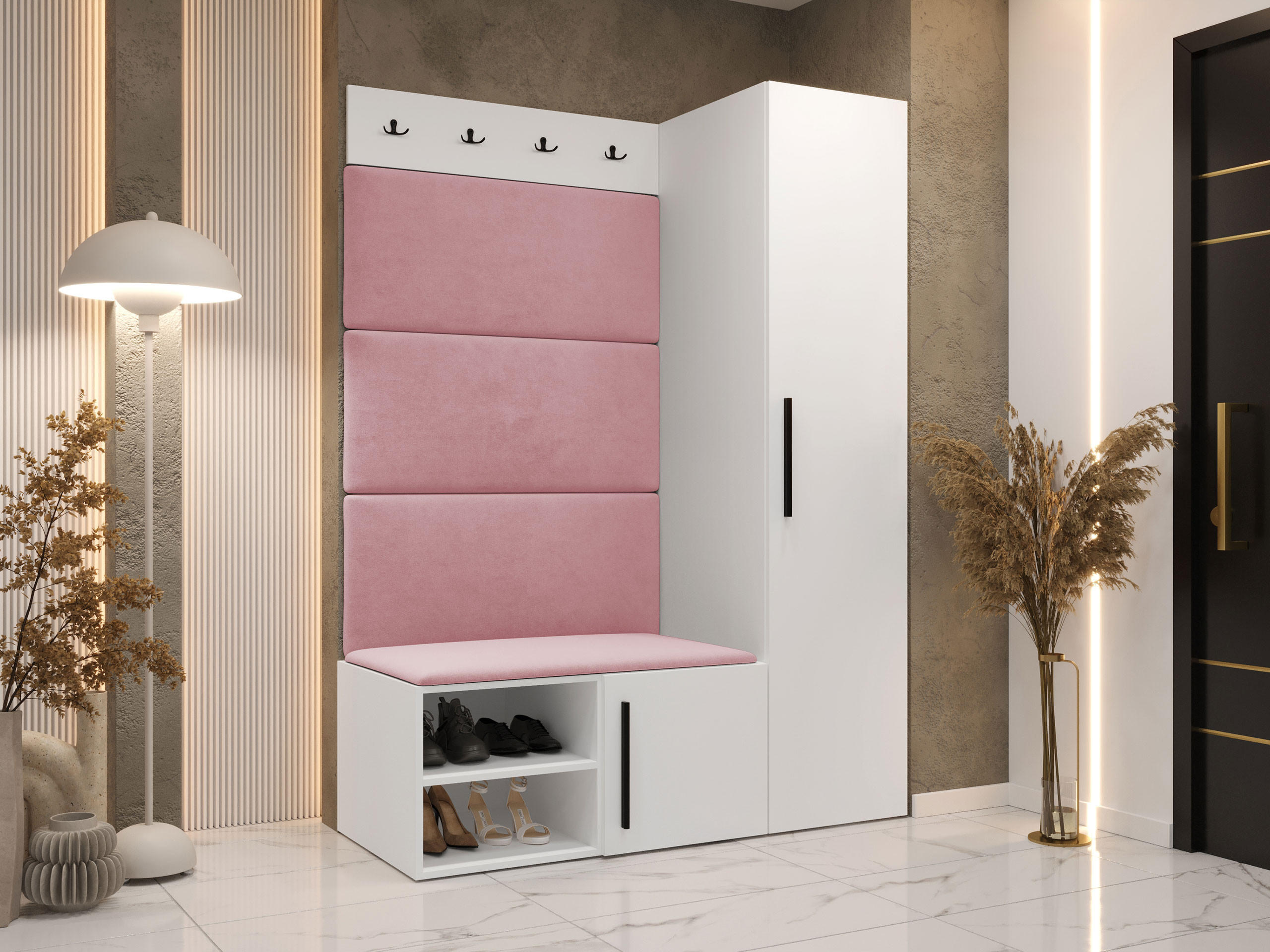 GARDEROBEN-SET Medi II - Hellrosa/Schwarz, Holzwerkstoff/Kunststoff (40/191/50cm) - MIRJAN24