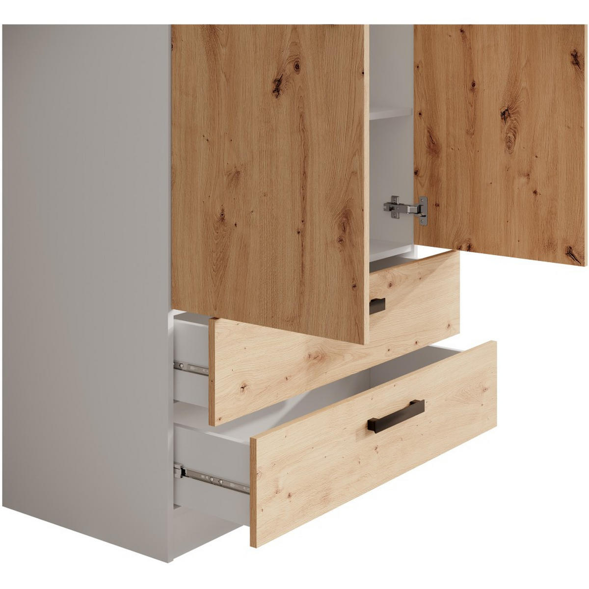 DREHTÜRENSCHRANK Trend, mit Schubladen, Weiß+eiche Artisan - Schwarz/Weiß, Holzwerkstoff (90/180/50cm) - Beautysofa