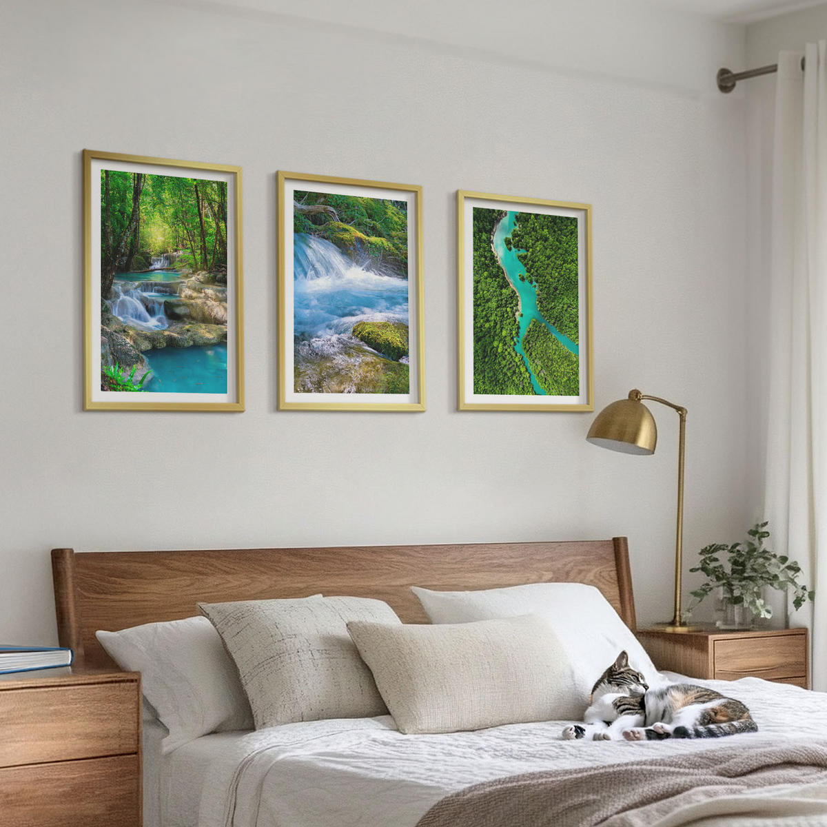WANDBILDER 3er Set - 40x60 cm Goldrahmen - Grüne Wälder, kristallklares Wasser - Goldfarben, Kunststoff (40/60cm) - ArtPrintCave