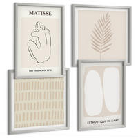 BILDER SET 4er Set - 50x50 cm & 40x60 cm Silberner Rahmen - Linien, Formen, Beige, Weiß - Silberfarben, Kunststoff (50/50cm) - TULUP