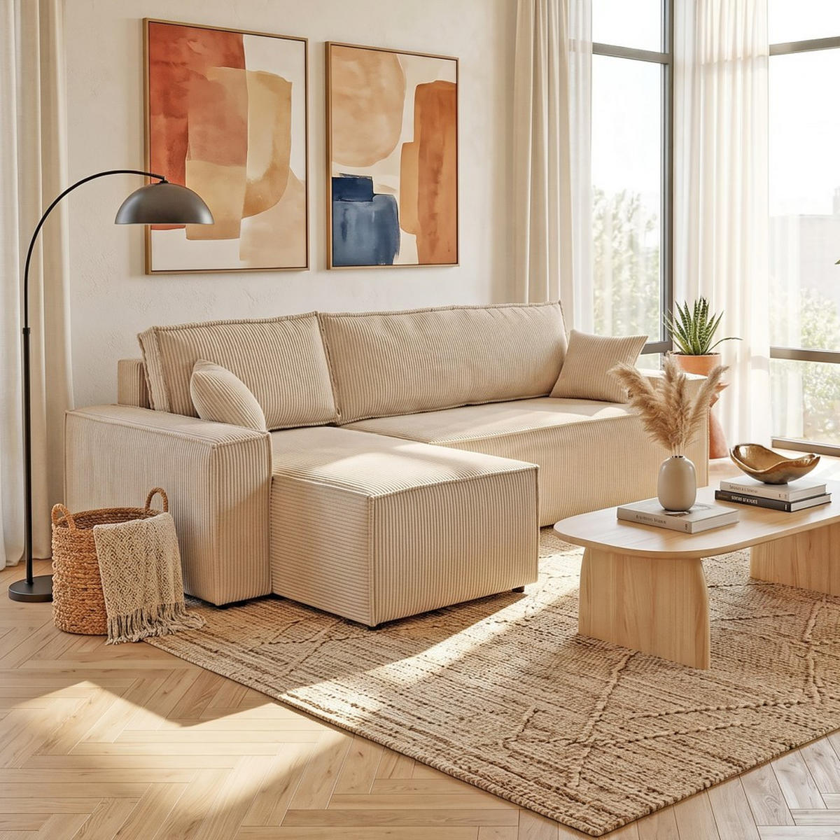 ECKSOFA mit Schlaffunktion/ ELISE, 4 Plätze - Beige - Beige, Textil (144/248cm) - Weber Industries