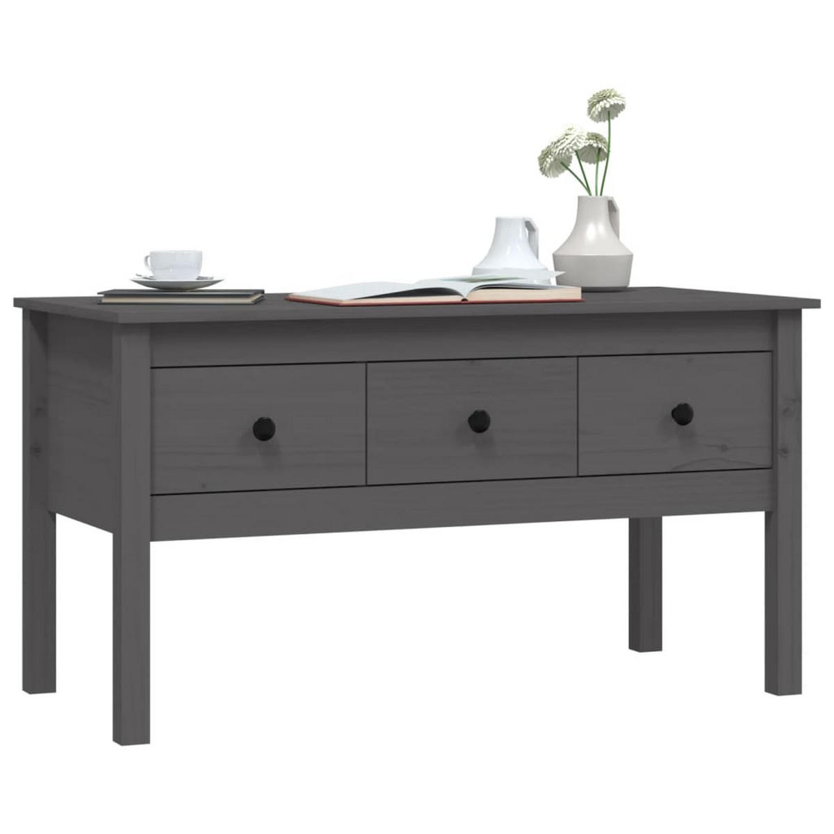 COUCHTISCH Grau 102x49x55 cm Massivholz Kiefer - Grau, Holz (49/102/55cm) - furnicato