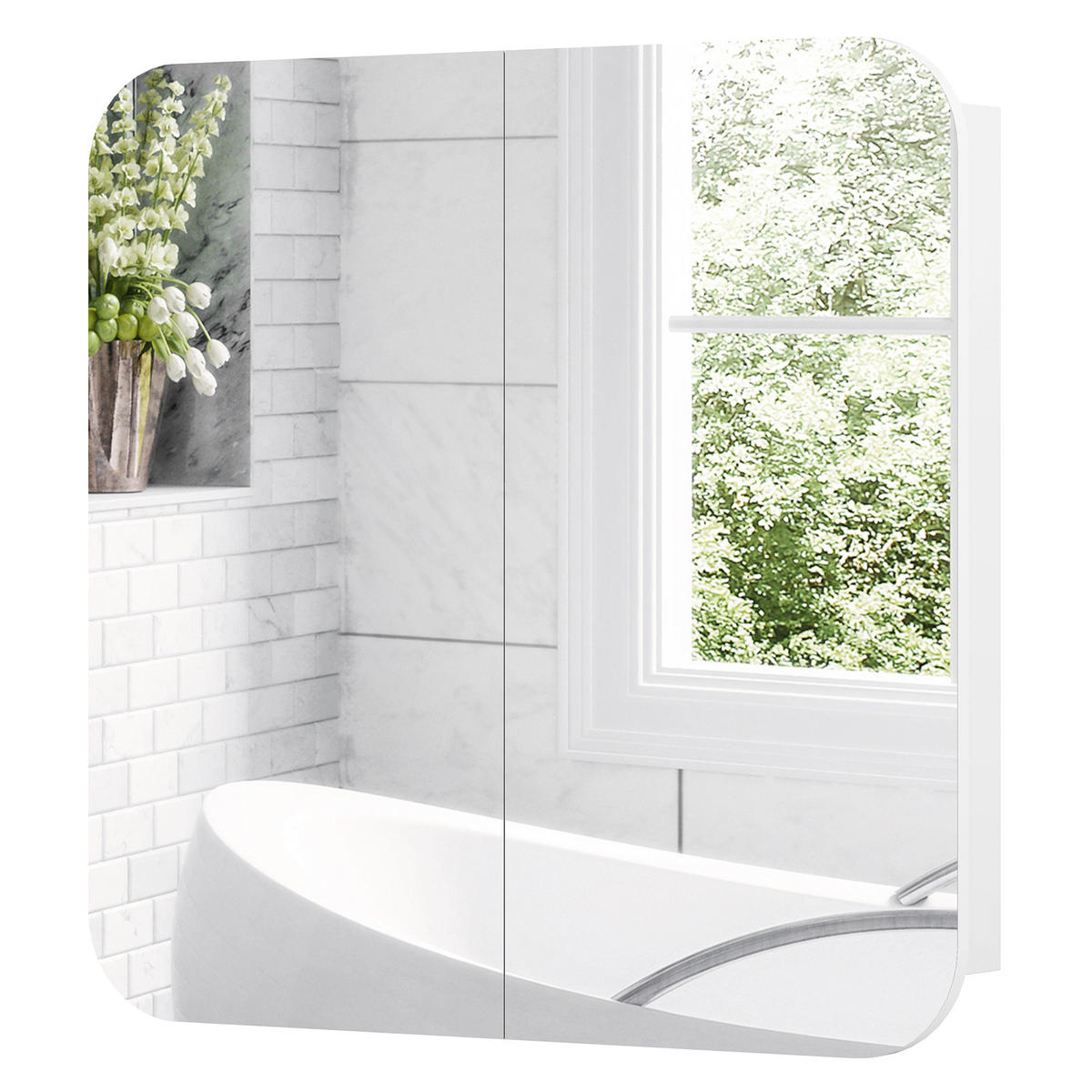 SPIEGELSCHRANK DE-15187 gewölbte Form mit verstellbarem Einlegeboden Weiß - Weiß, Holzwerkstoff (68/66/13cm) - ComfortXL