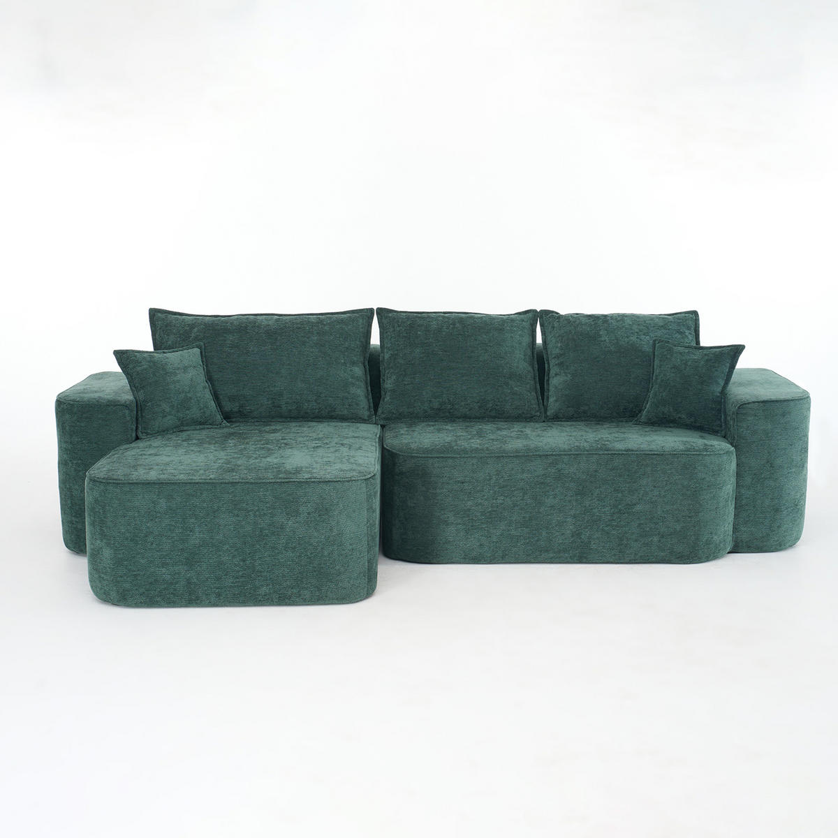 ECKSOFA Modulares L-Form in Chenille Montagefrei - Grün, Textil (262/144cm) - Urban Meuble
